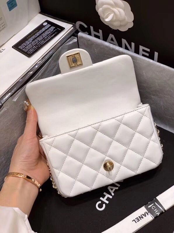 Chanel Flap Original Sheepskin Leather mini pearl cross-body bag cf1116 White