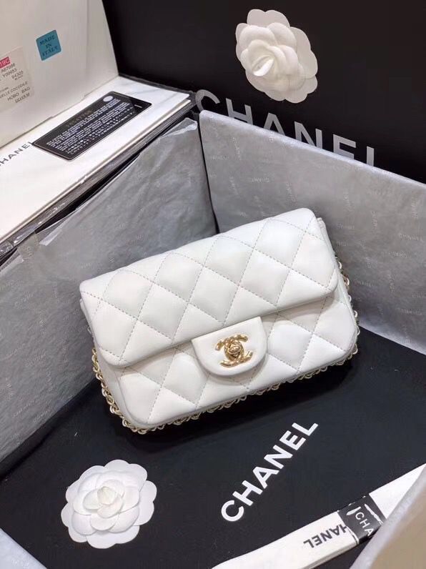 Chanel Flap Original Sheepskin Leather mini pearl cross-body bag cf1116 White