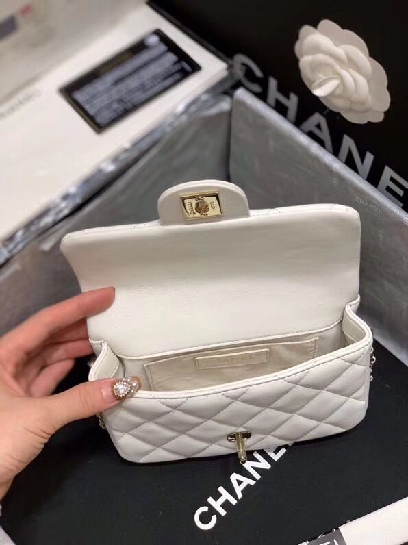 Chanel Flap Original Sheepskin Leather mini pearl cross-body bag cf1116 White