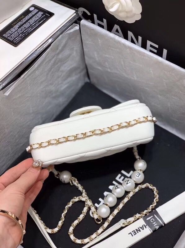 Chanel Flap Original Sheepskin Leather mini pearl cross-body bag cf1116 White