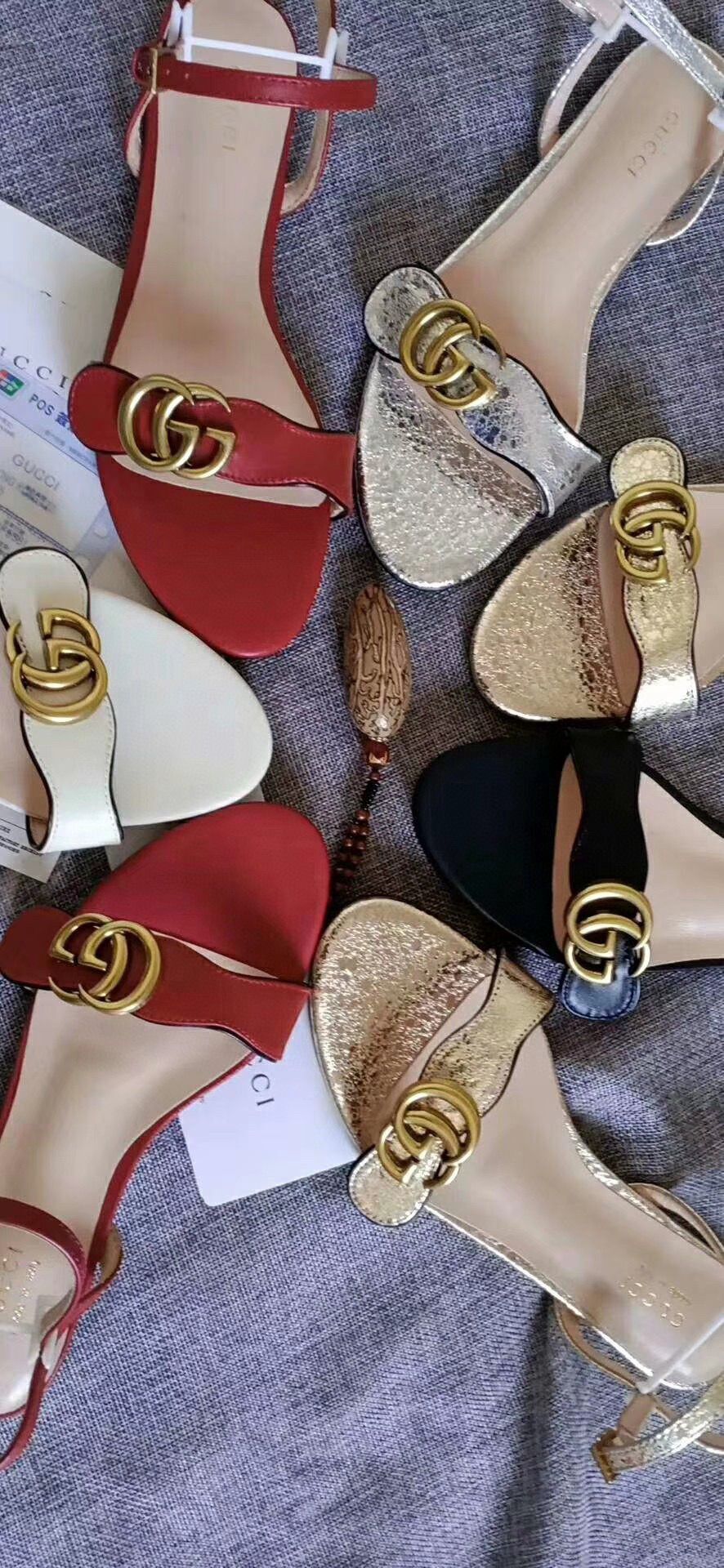 Gucci Sandals Shoes 1CM 7CM 10CM Heels GG6326 Gold