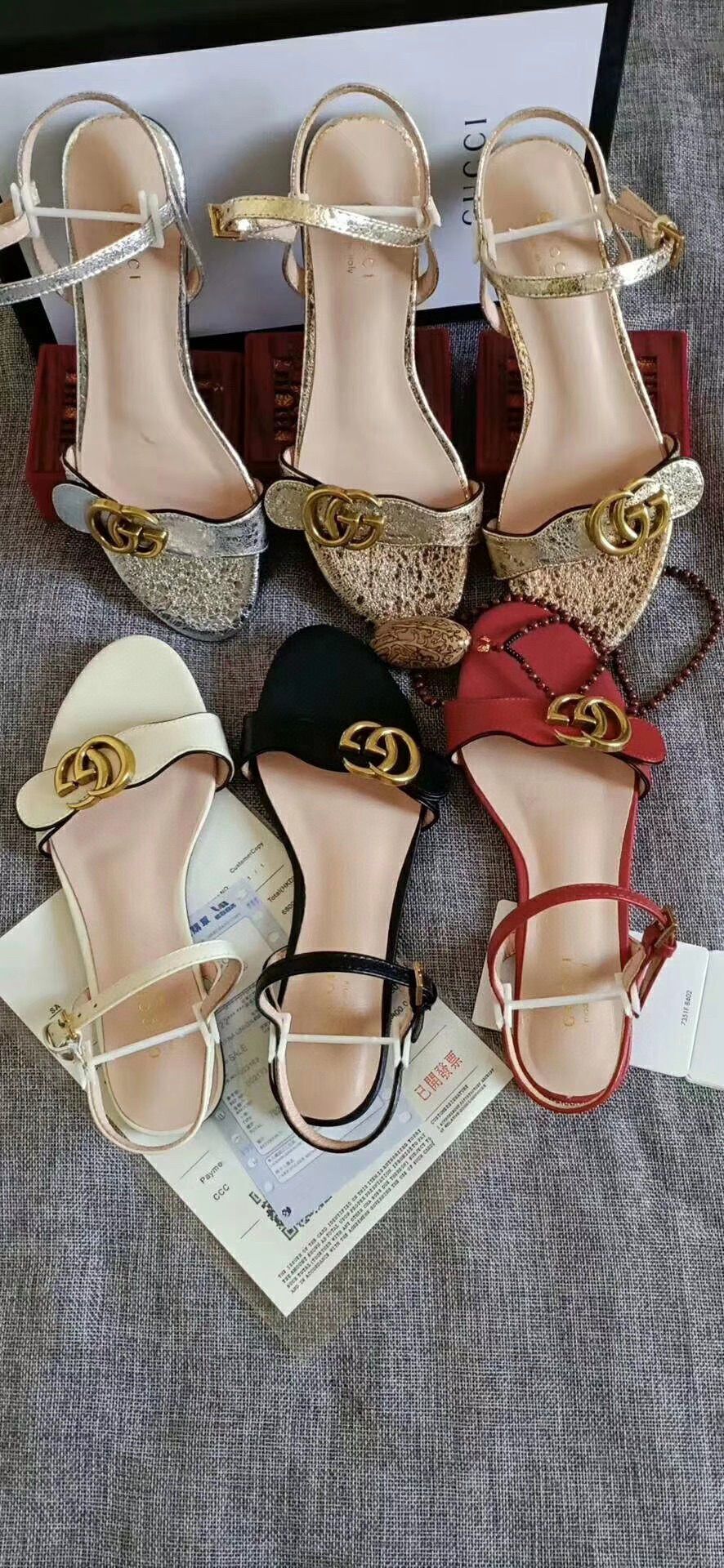 Gucci Sandals Shoes 1CM 7CM 10CM Heels GG6326 Gold