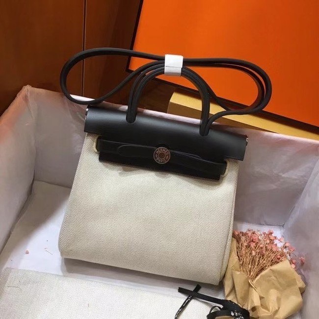 Hermes mini Herbag Original Canvas Leather & Calfskin 45987 Offwhite&Black