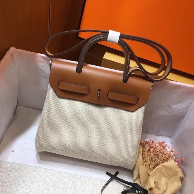 Hermes mini Herbag Original Canvas Leather & Calfskin 45987 Offwhite&brown