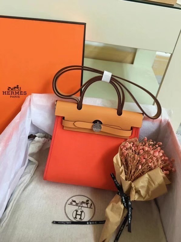 Hermes mini Herbag Original Canvas Leather & Calfskin 45987 orange&brown