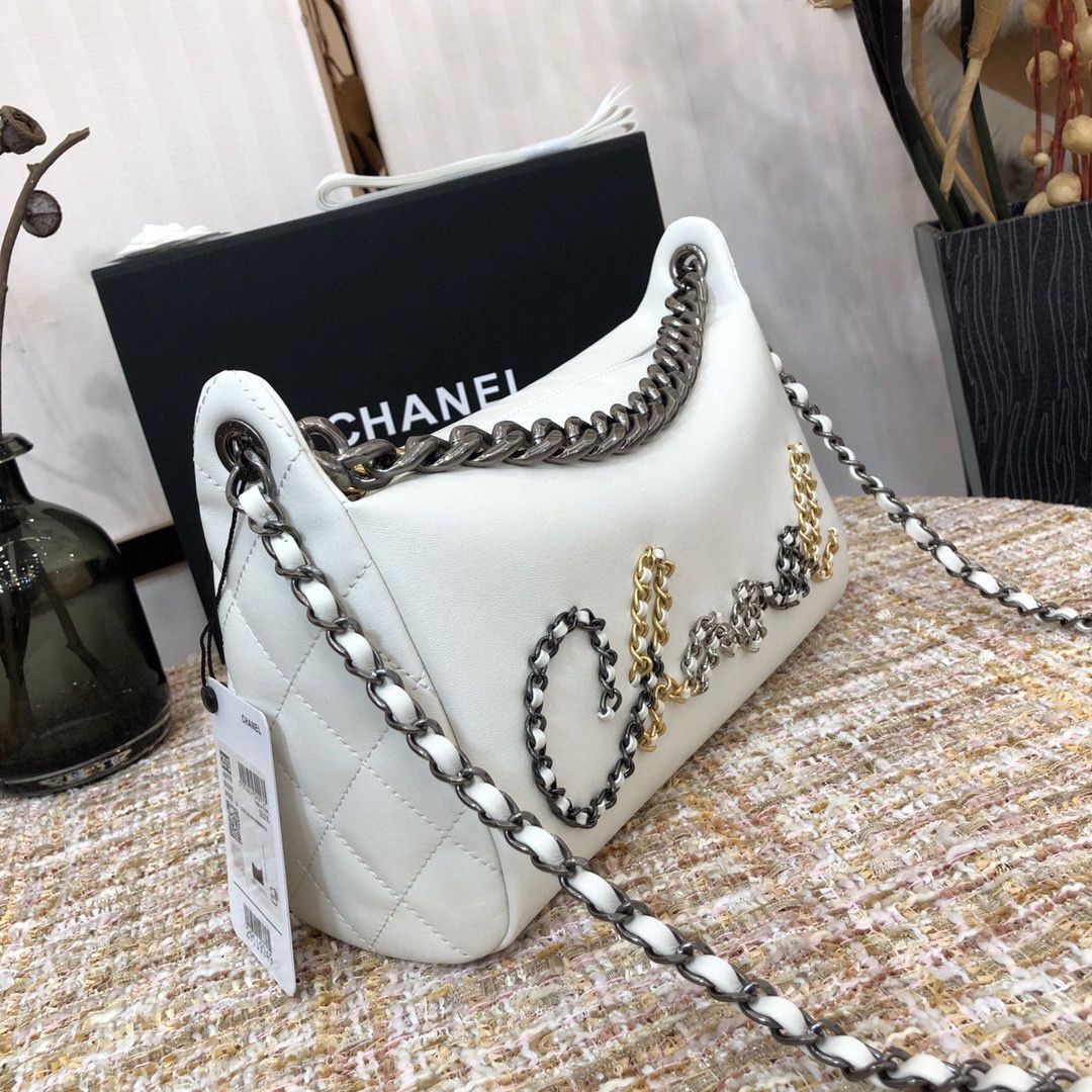 Chanel Original Leather Chain Shoulder Bag 1178 White