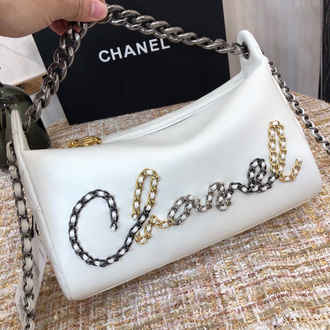 Chanel Original Leather Chain Shoulder Bag 1178 White