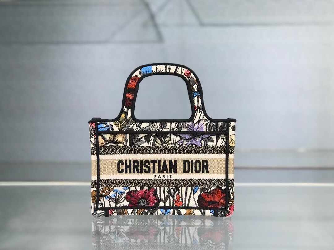 MINI DIOR BOOK TOTE Multicolor Mille Fleurs Embroidery S5475Z