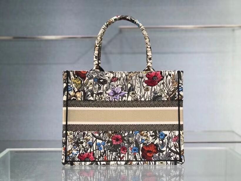 Medium DIOR BOOK TOTE Multicolor Mille Fleurs Embroidery M1296Z