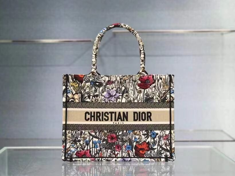 Medium DIOR BOOK TOTE Multicolor Mille Fleurs Embroidery M1296Z