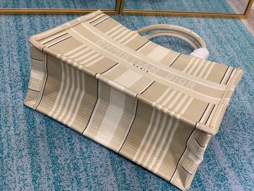 DIOR BOOK TOTE Beige Stripes Embroidery M1287Z