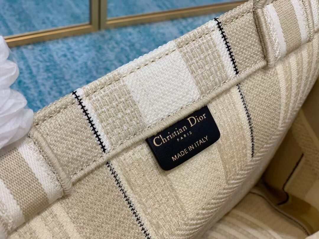 DIOR BOOK TOTE Beige Stripes Embroidery M1287Z