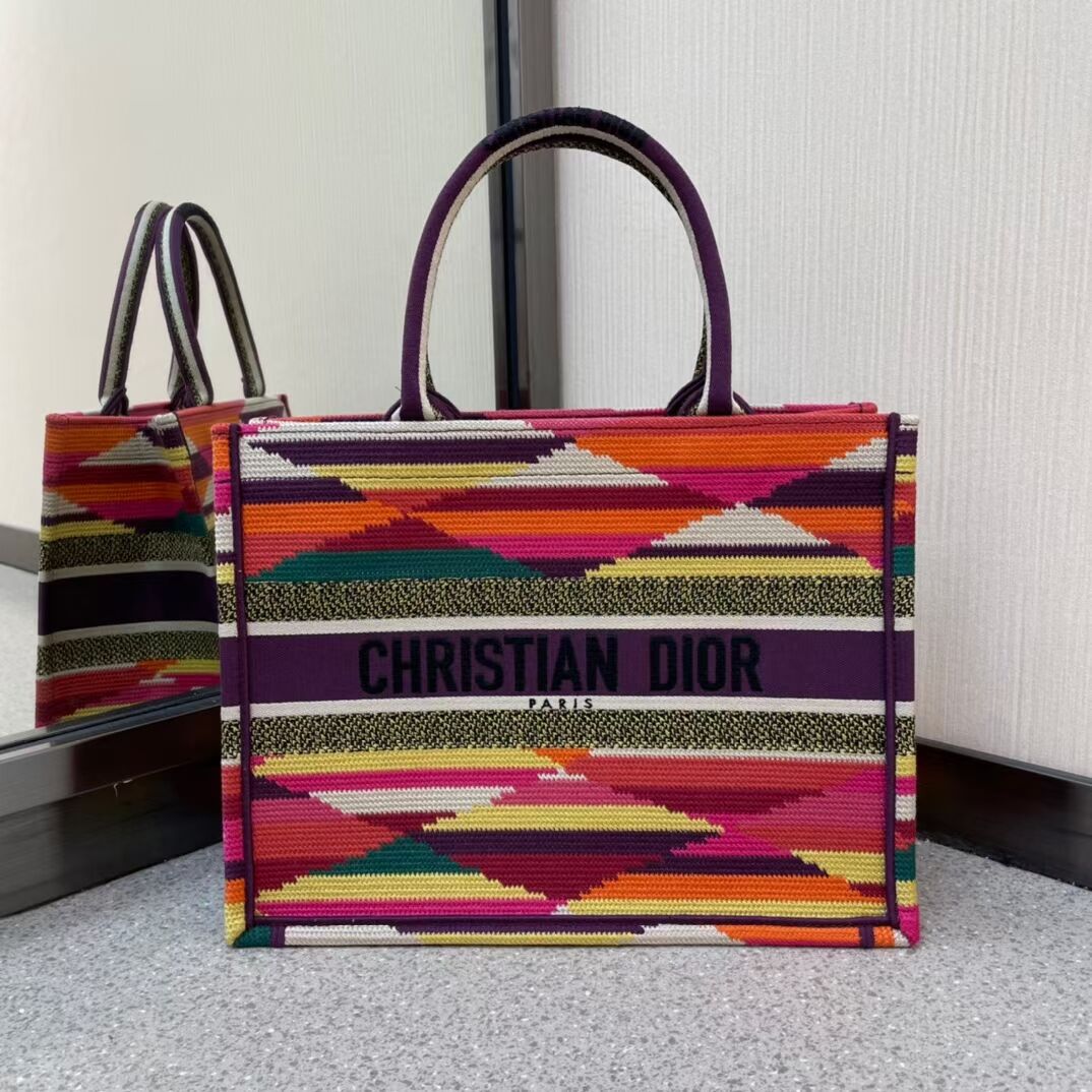 DIOR BOOK TOTE Multicolor D-Stripes Embroidery M1287Z