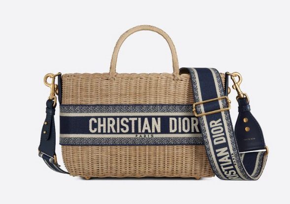 DIOR WICKER BASKET BAG Blue Dior Oblique Jacquard and Natural Wicker M7601