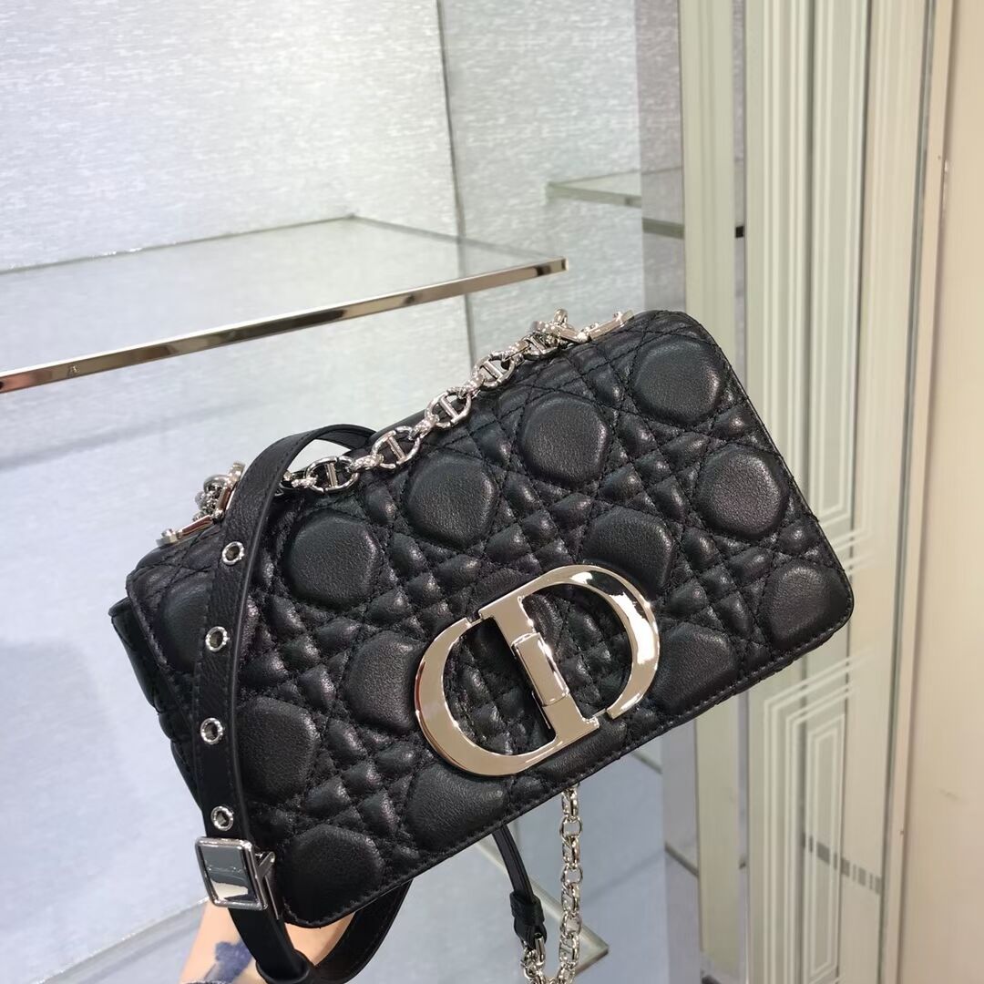 Dior SMALL DIOR CARO BAG Soft Cannage Calfskin M9241 Black