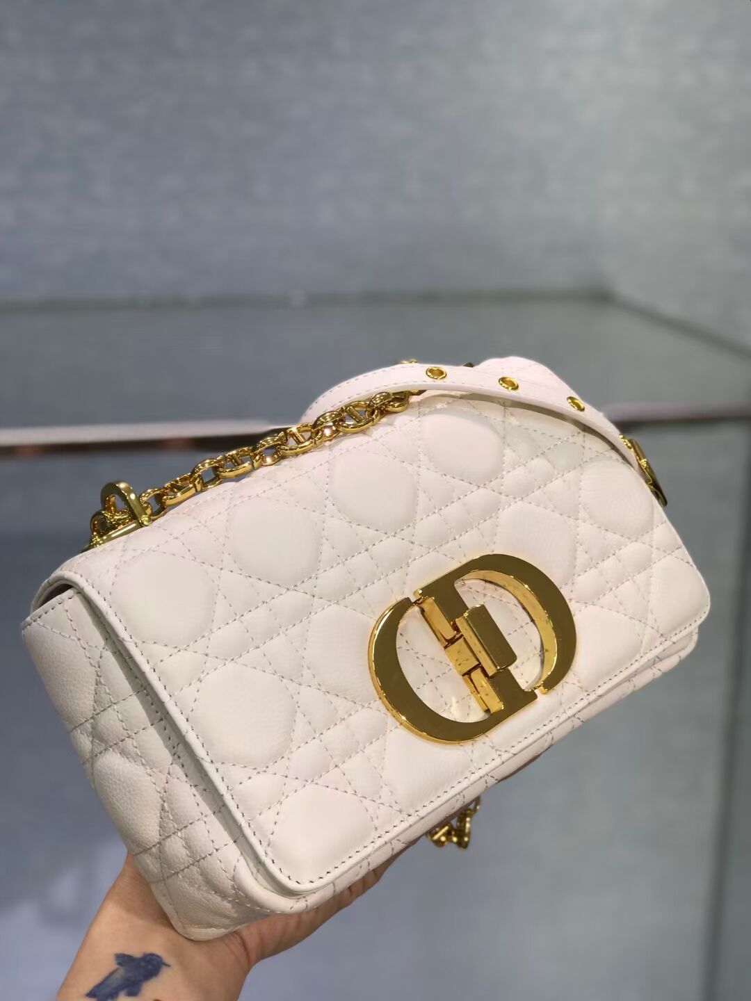 Dior SMALL DIOR CARO BAG Soft Cannage Calfskin M9241 white