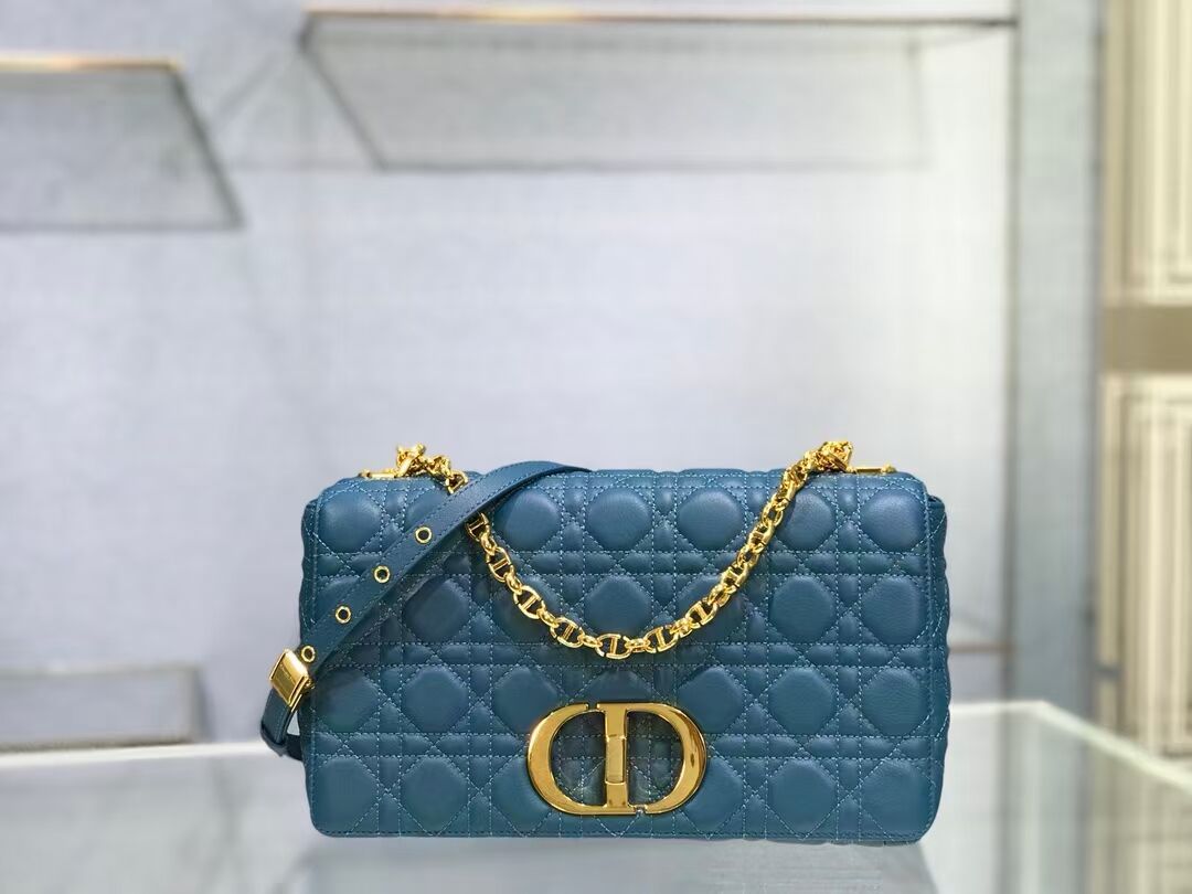 LARGE DIOR CARO BAG Soft Cannage Calfskin M9243U blue