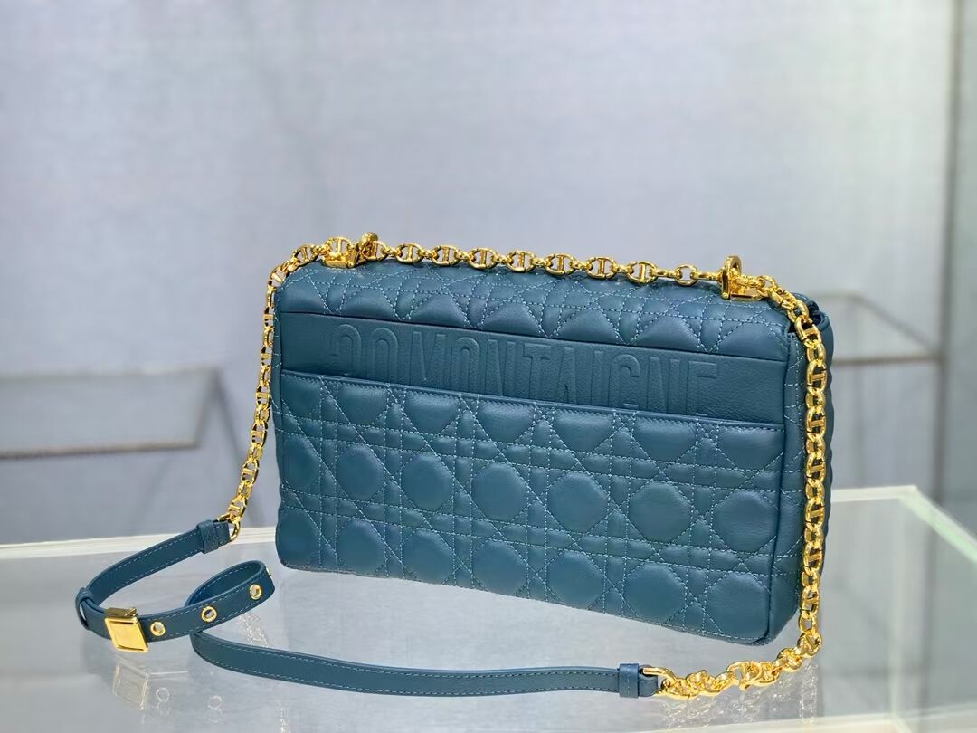 LARGE DIOR CARO BAG Soft Cannage Calfskin M9243U blue