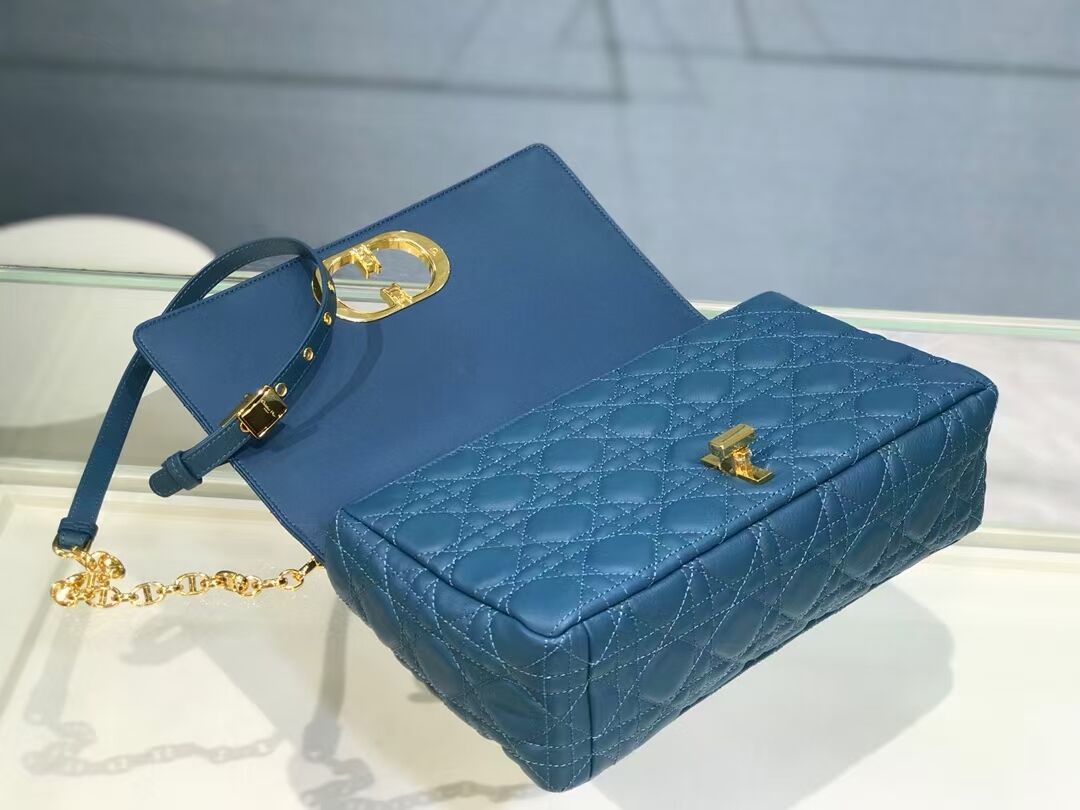 LARGE DIOR CARO BAG Soft Cannage Calfskin M9243U blue