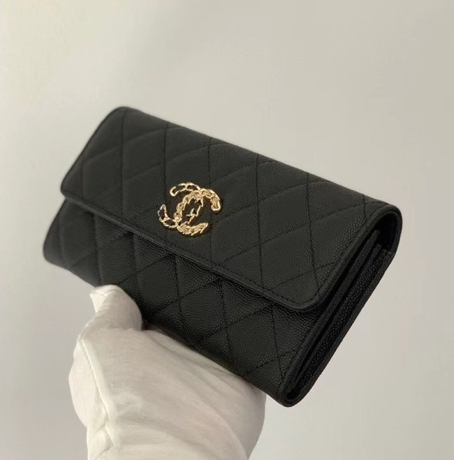 Chanel Calfskin Leather & Gold-Tone Metal Wallet AP1895 black