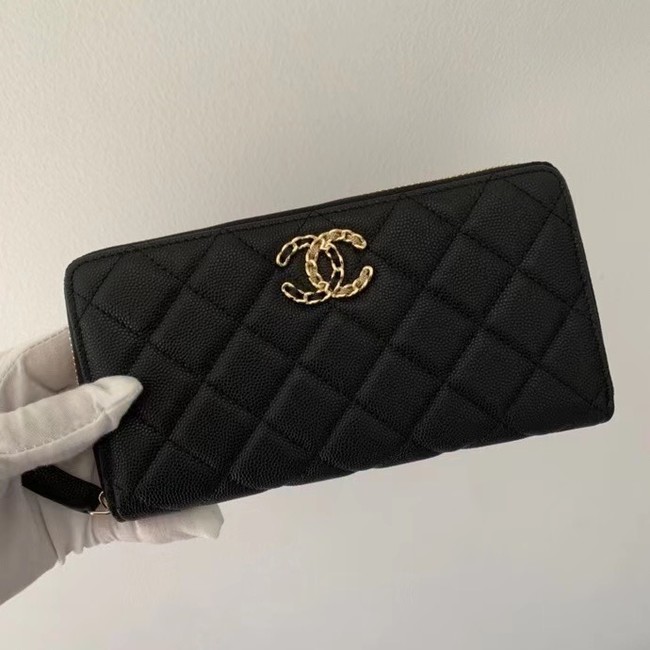 Chanel Calfskin Leather & Gold-Tone Metal Wallet AP1899 black