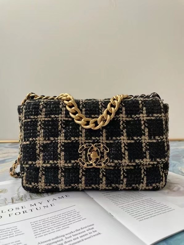 chanel 19 flap bag Tweed AS1160 AS1161 AS1162 black