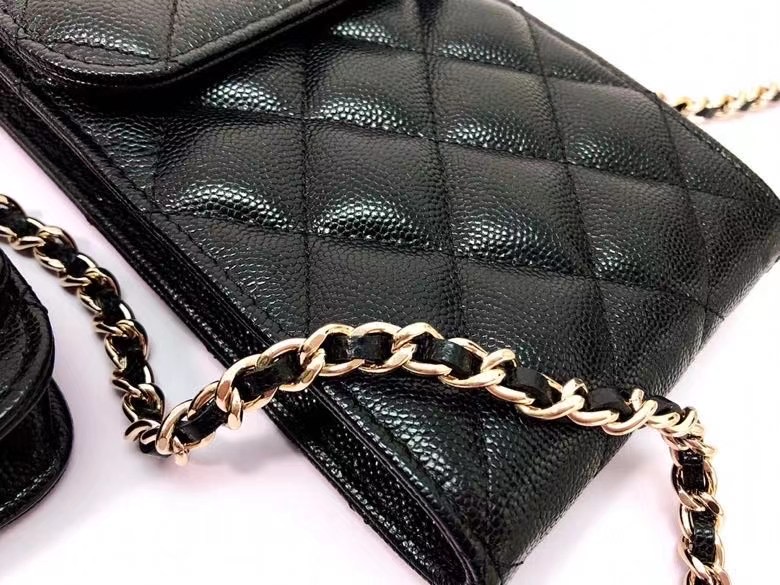 chanel card holder with chain & Gold-Tone Metal AP2033 black