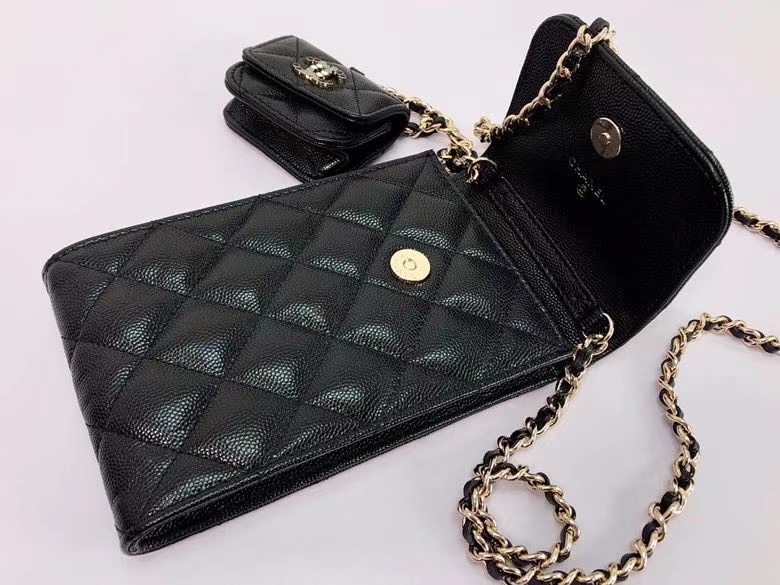 chanel card holder with chain & Gold-Tone Metal AP2033 black