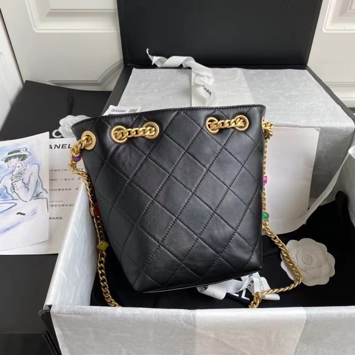 Chanel Lambskin bucket bag AS2381 black