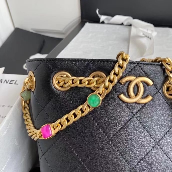 Chanel Lambskin bucket bag AS2381 black