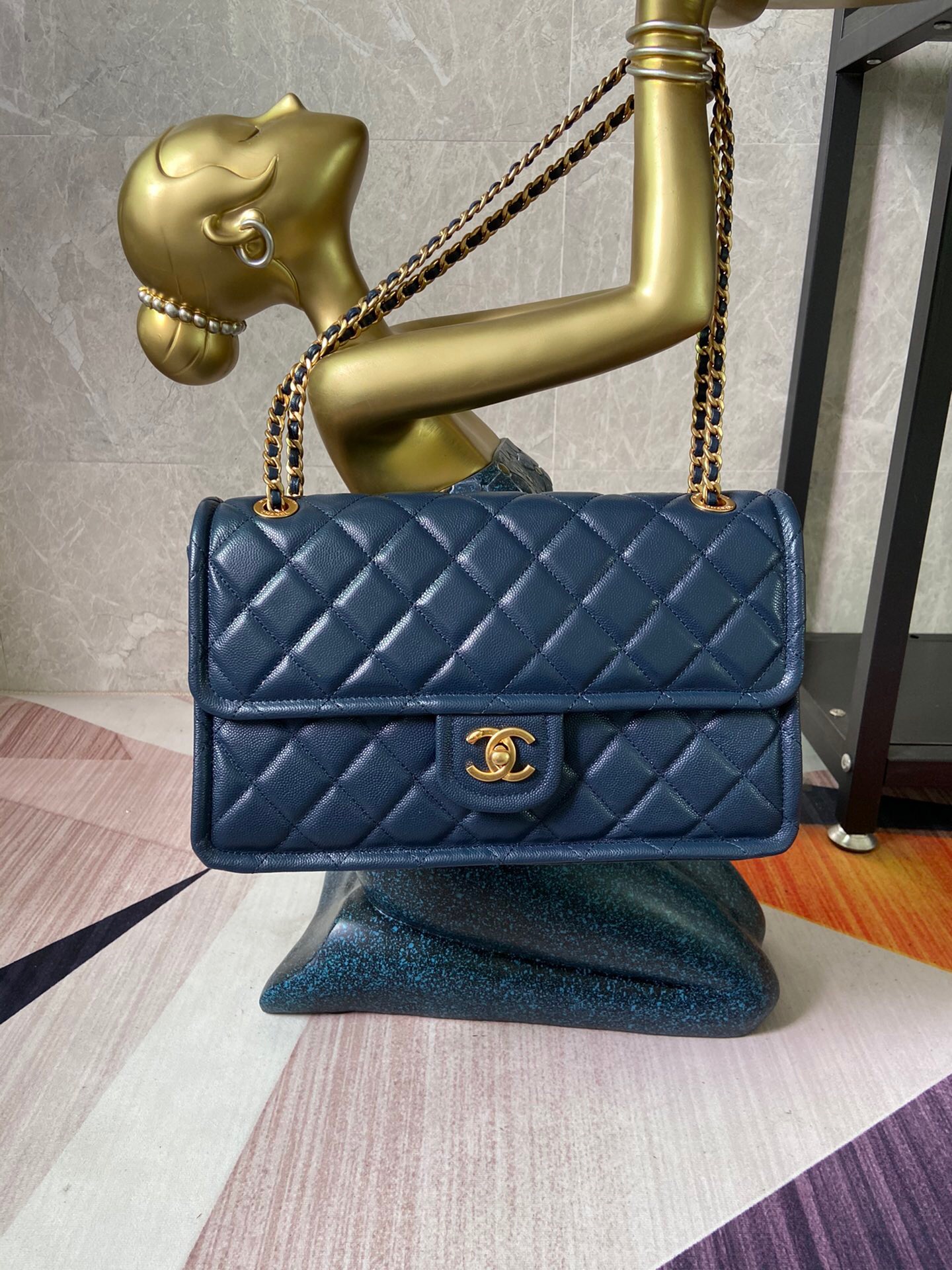 Chanel flap bag Grained Calfskin AS2358 Royal Blue