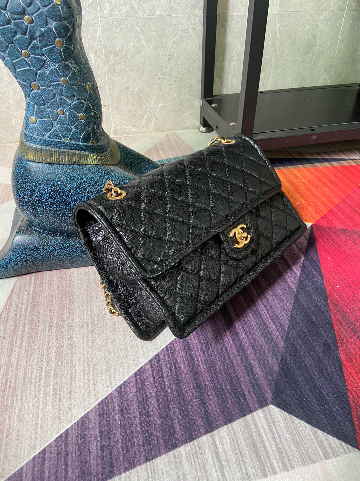 Chanel flap bag Grained Calfskin AS2358 black