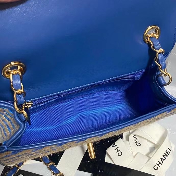 Chanel Flap Shoulder Bag Weave AS2418 blue