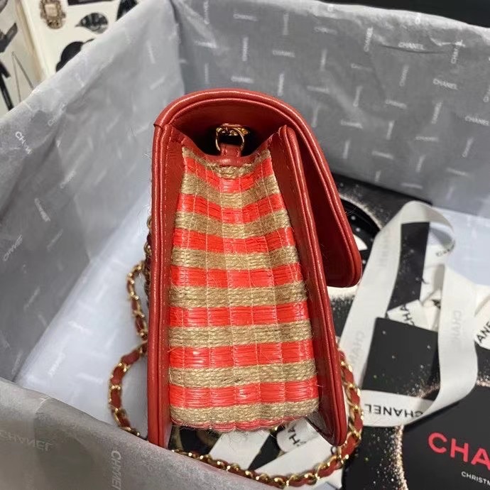 Chanel Flap Shoulder Bag Weave AS2418 red