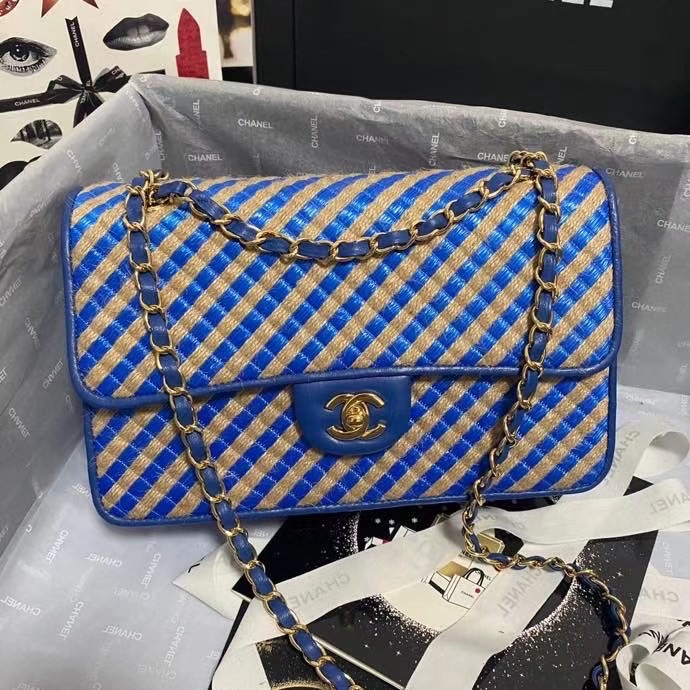 Chanel Flap Shoulder Bag Weave AS2419 blue