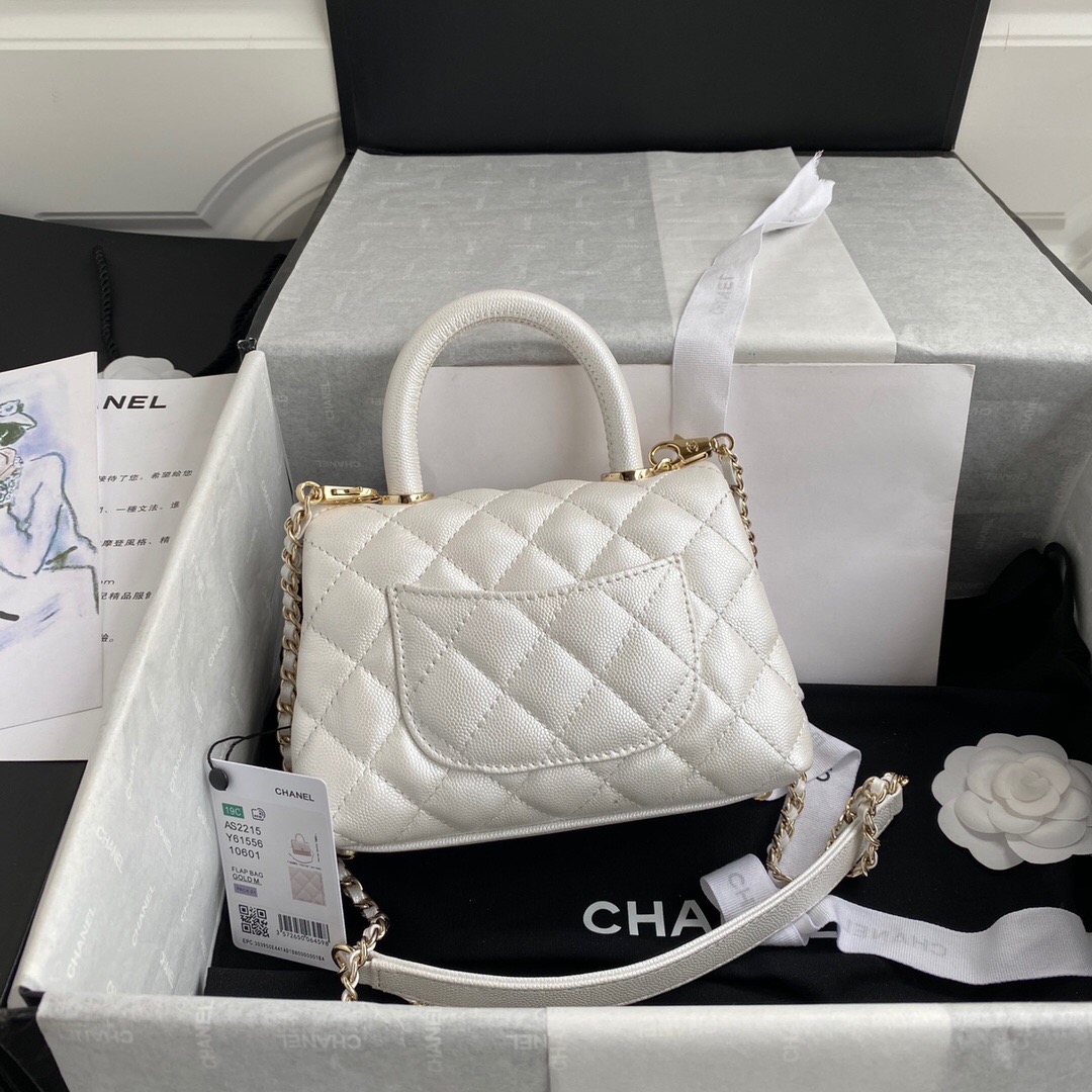 Chanel coco mini flap bag with top handle AS2215 white