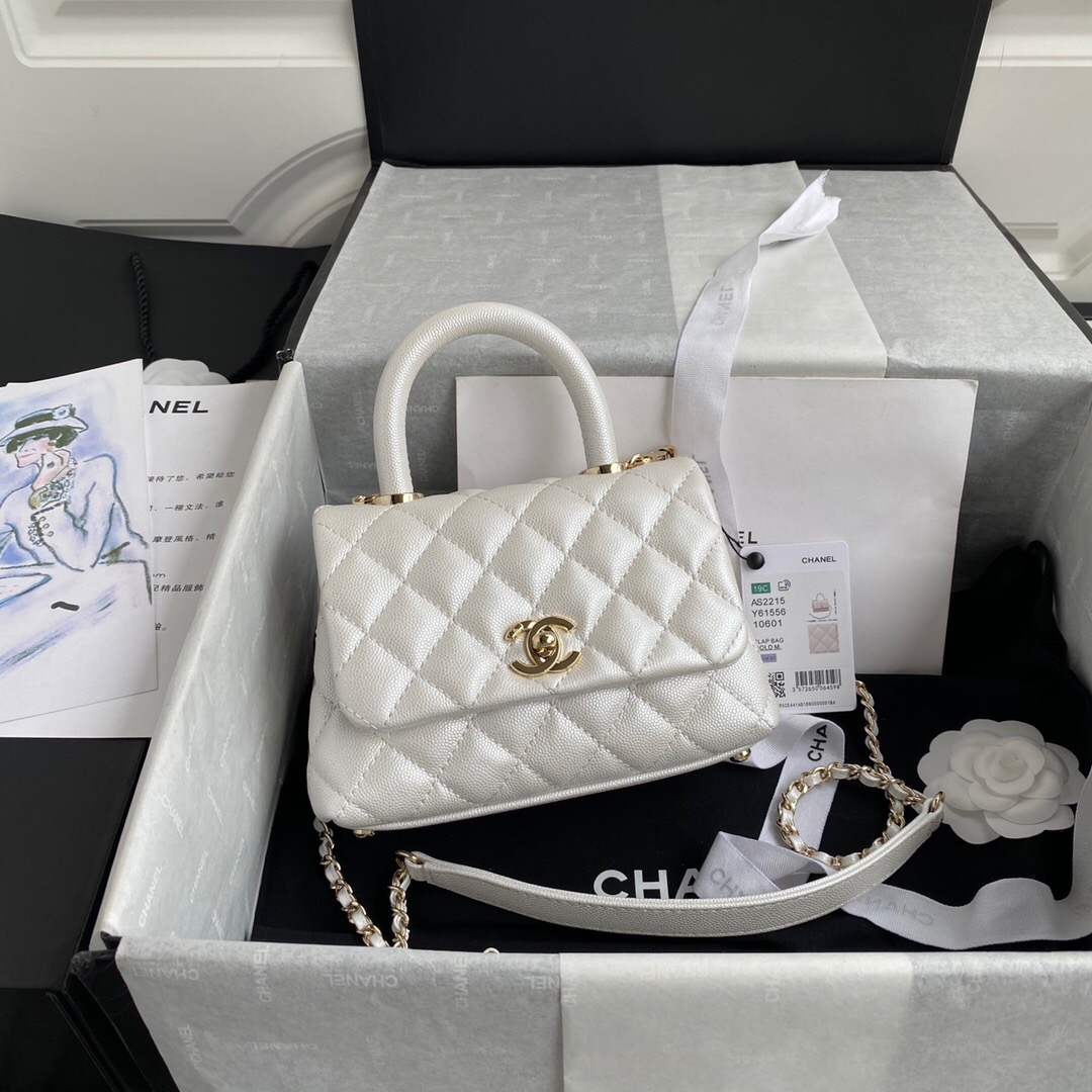 Chanel coco mini flap bag with top handle AS2215 white