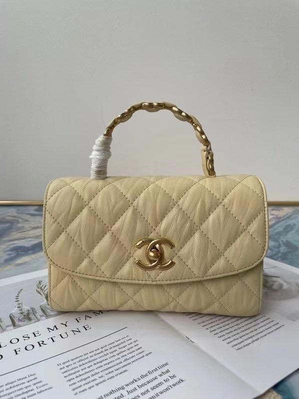 Chanel mini flap bag with top handle AS2477 Cream