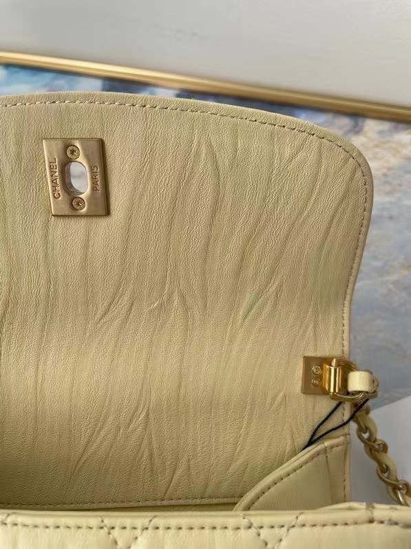 Chanel mini flap bag with top handle AS2477 Cream