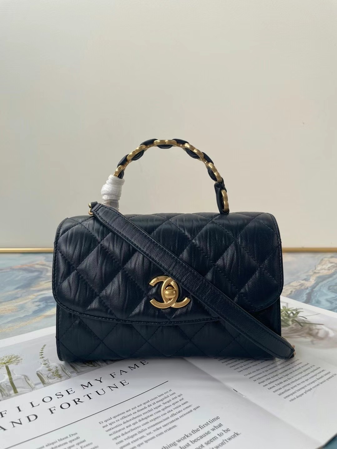 Chanel mini flap bag with top handle AS2477 Royal Blue