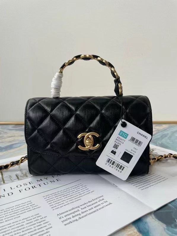 Chanel mini flap bag with top handle AS2477 black