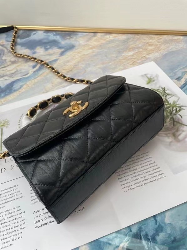 Chanel mini flap bag with top handle AS2477 black