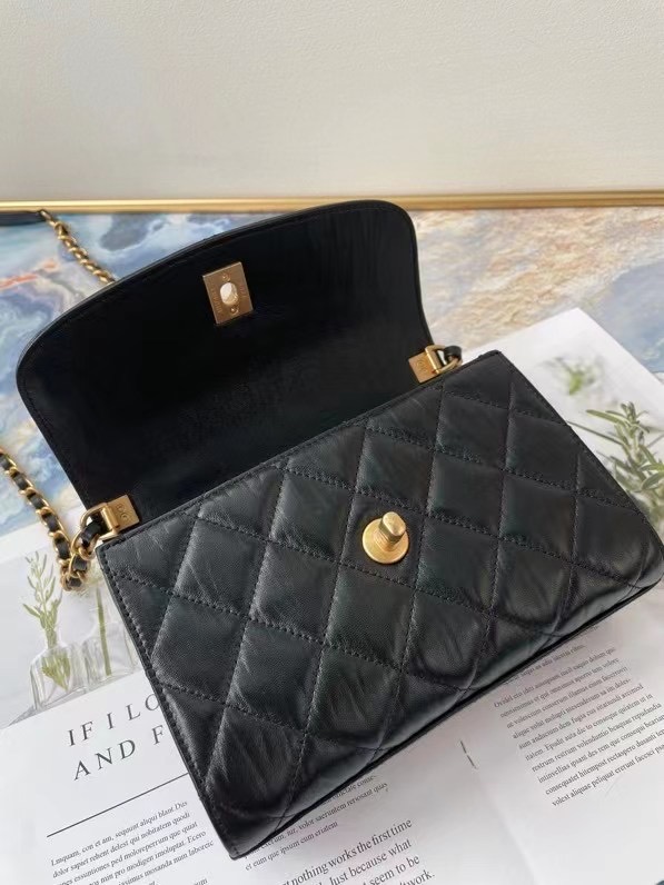 Chanel mini flap bag with top handle AS2477 black