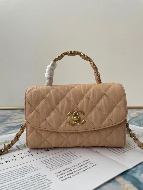 Chanel mini flap bag with top handle AS2477 Apricot