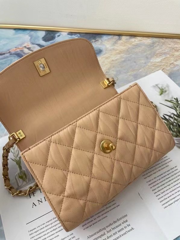 Chanel mini flap bag with top handle AS2477 Apricot