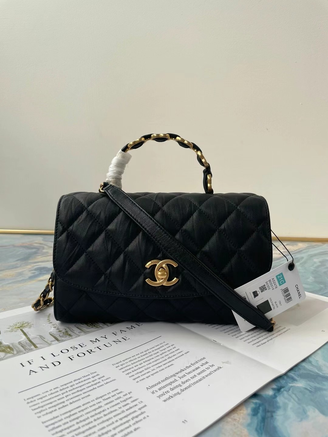 Chanel mini flap bag with top handle AS2478 Black