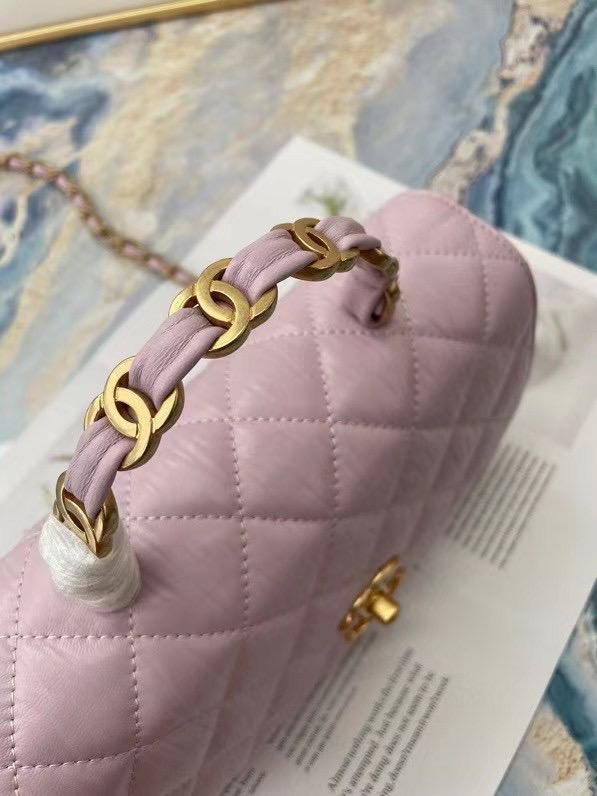 Chanel mini flap bag with top handle AS2478 purple