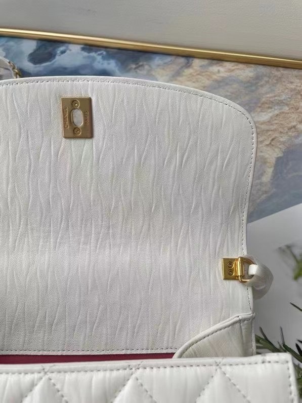 Chanel mini flap bag with top handle AS2478 white