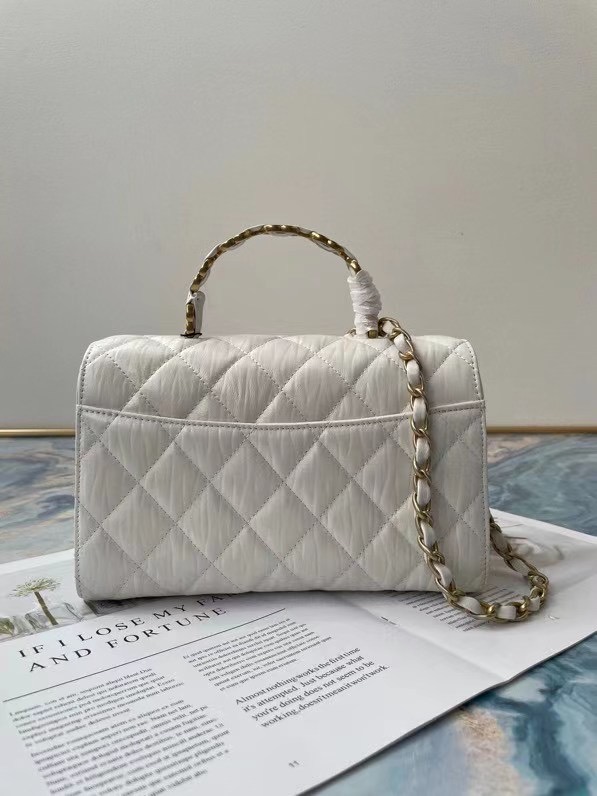 Chanel mini flap bag with top handle AS2478 white