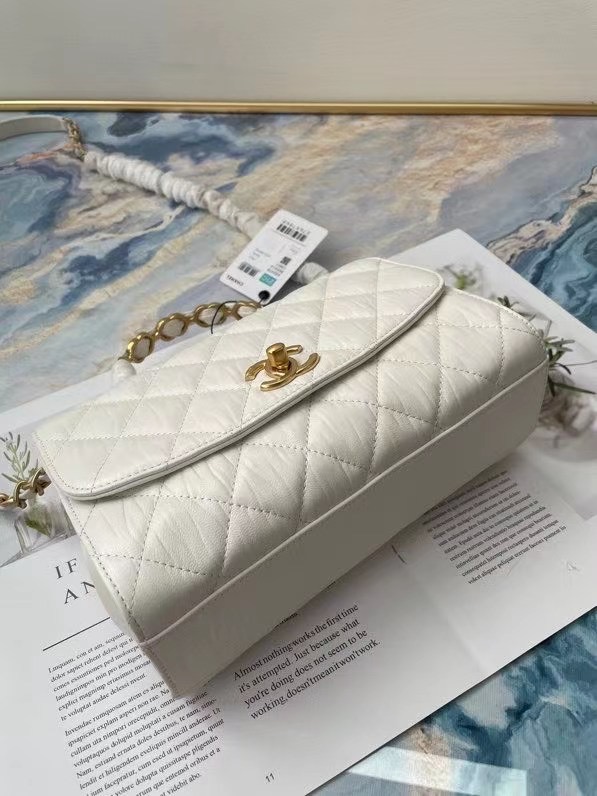 Chanel mini flap bag with top handle AS2478 white